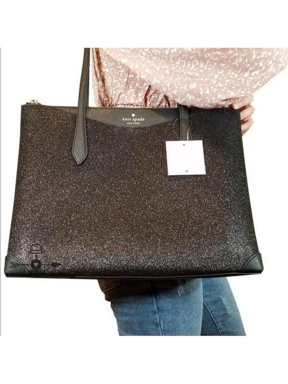 KATE SPADE NEW YORK BLACK SHIMMY TOTE - Picture 6 of 8